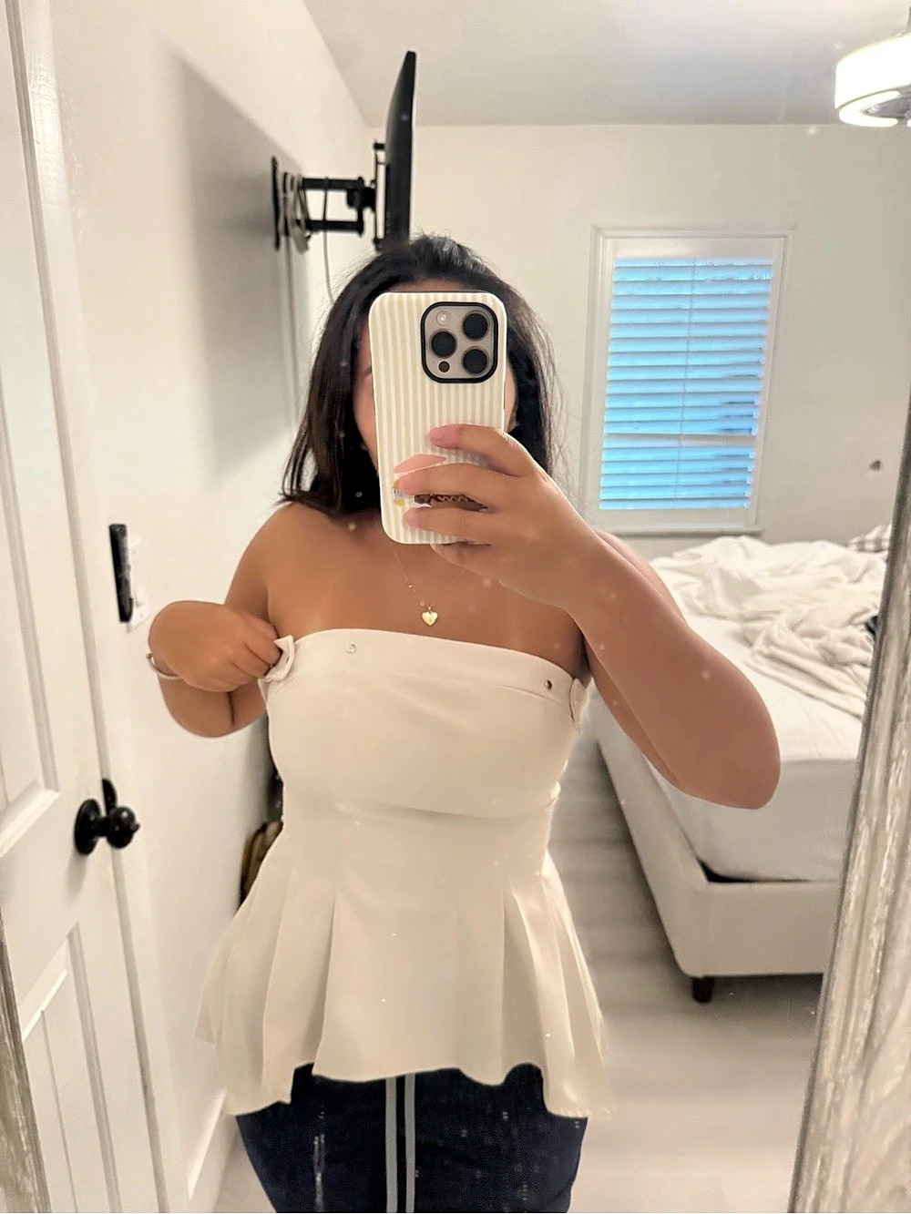 Strapless Peplum Top in Cream Like New